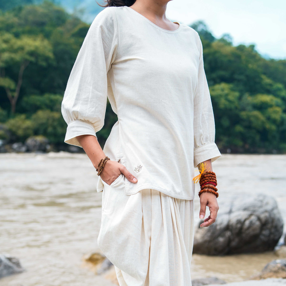 Women Cotton Yoga Pants and Yoga Top Set White -Buddhi — view 10