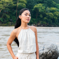 Women Cotton Yoga Top White -Akasha |AKISO