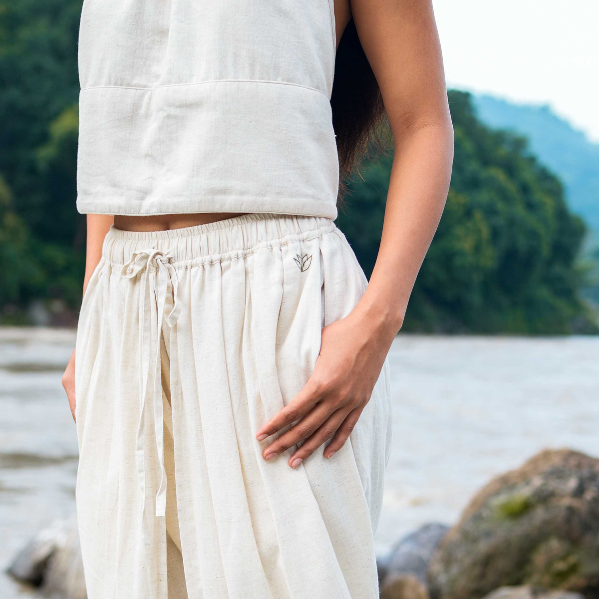 Women Cotton Yoga Pants White -Akasha — view 9