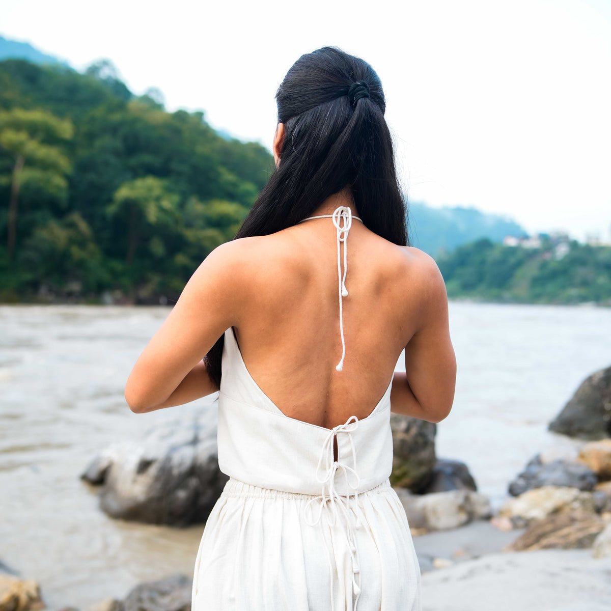 Women Cotton Yoga Top White -Akasha — view 6
