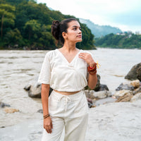 Women Cotton Yoga Top White -Apas