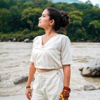Women Cotton Yoga Top White -Apas |AKISO