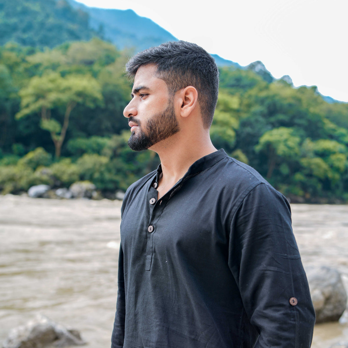 Men Cotton Yoga Top Black -Prithvi — view 1
