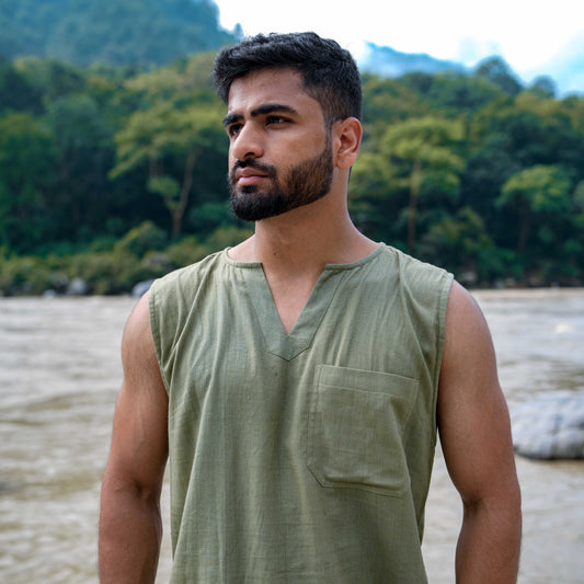 Men Cotton Yoga Top Green -Rajas |AKISO