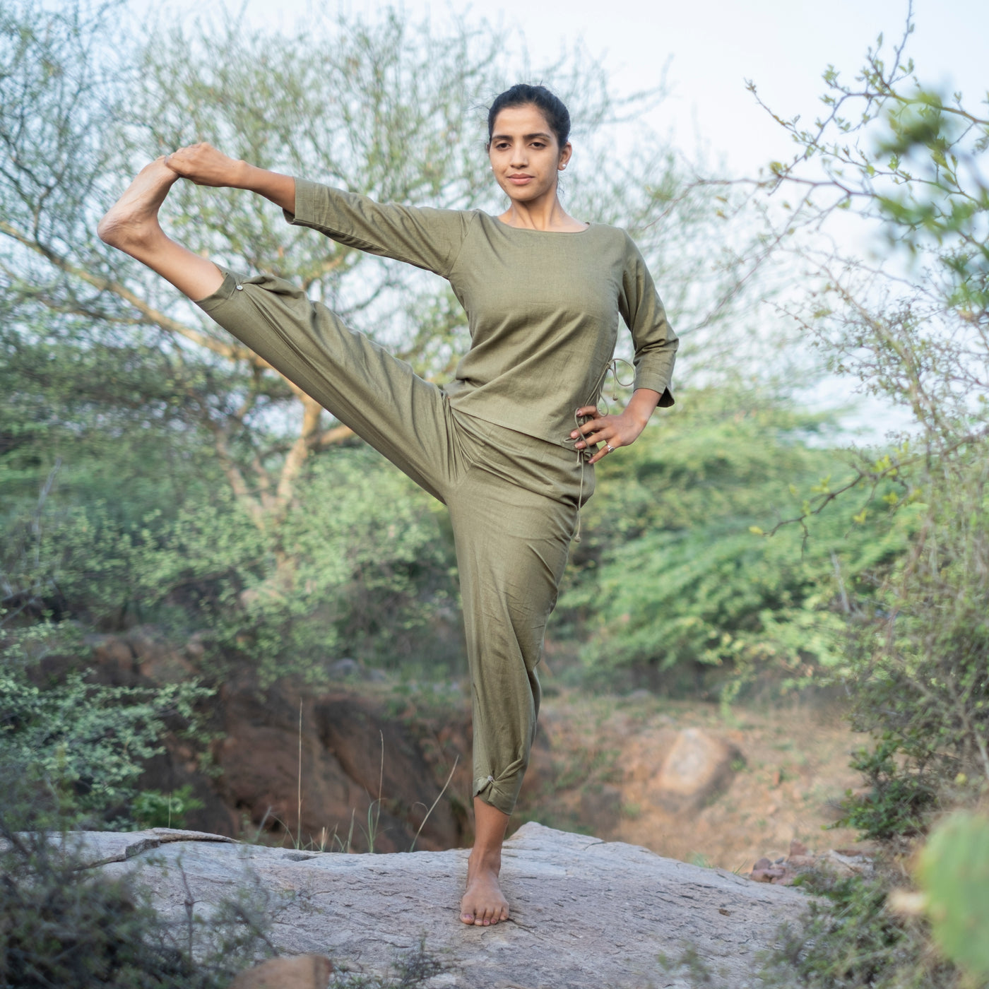 Women Cotton Yoga Pants Green -Chandra — view 8