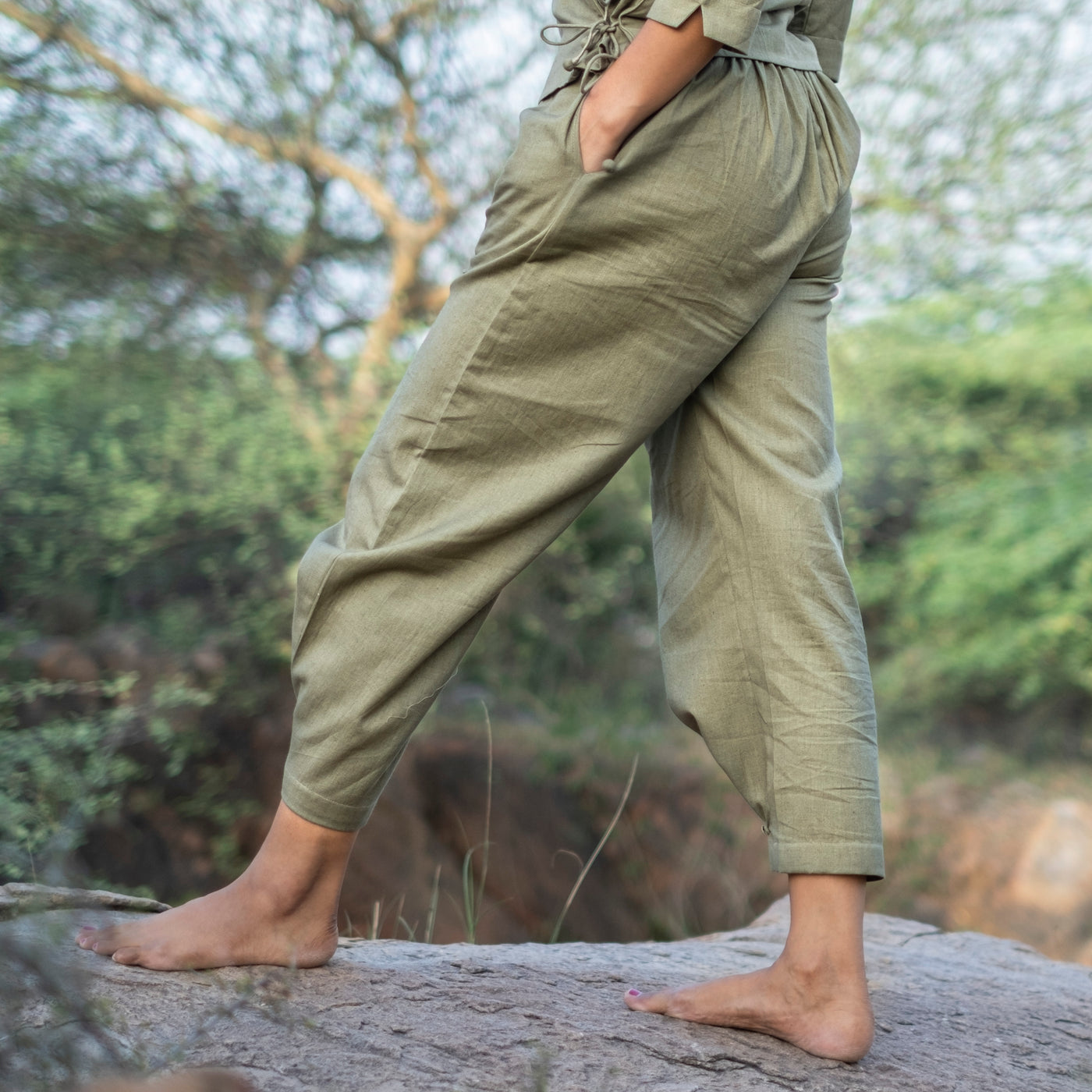 Women Cotton Yoga Pants Green -Chandra — view 7