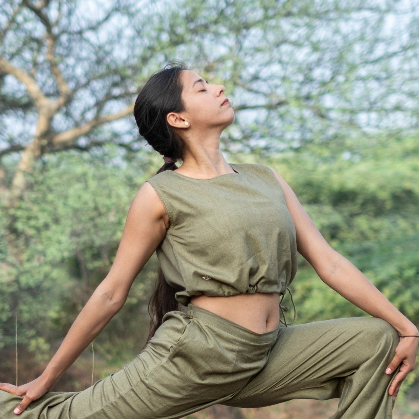 Women Cotton Yoga Crop Top Green -Ananda — view 8