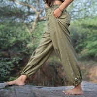 Women Cotton Yoga Pants with string pull Green -Ananda |AKISO