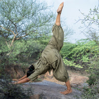 High-rise green yoga trousers for women – Akiso sustainable cotton wear