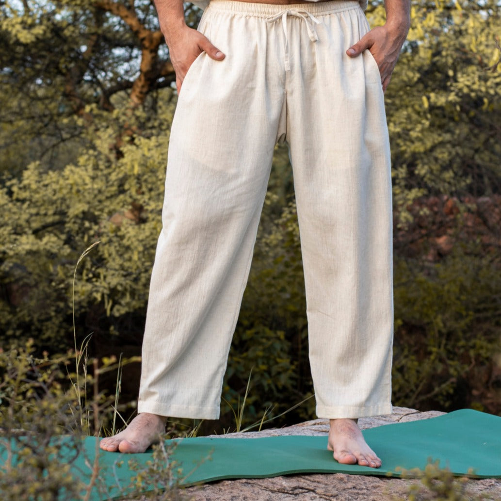Men Cotton Yoga Pants White -Sattva — view 1