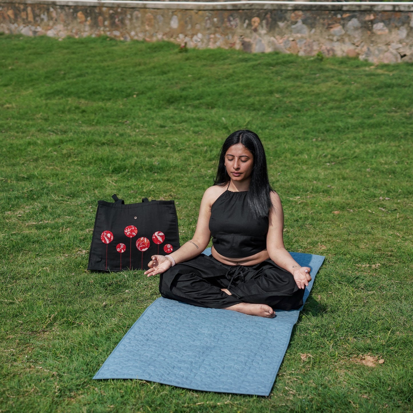 Padma Cotton Yoga Mat in Blue