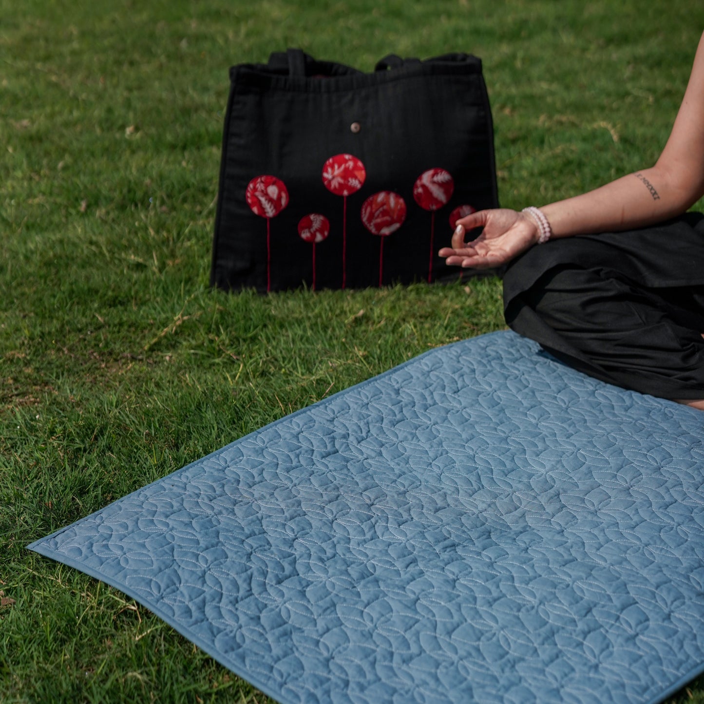 Padma Cotton Yoga Mat in Blue