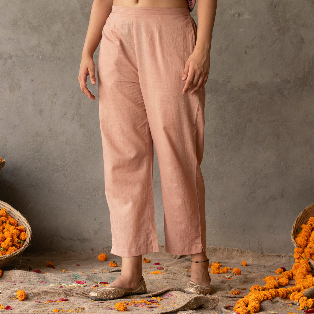Solid Peach cotton straight pants