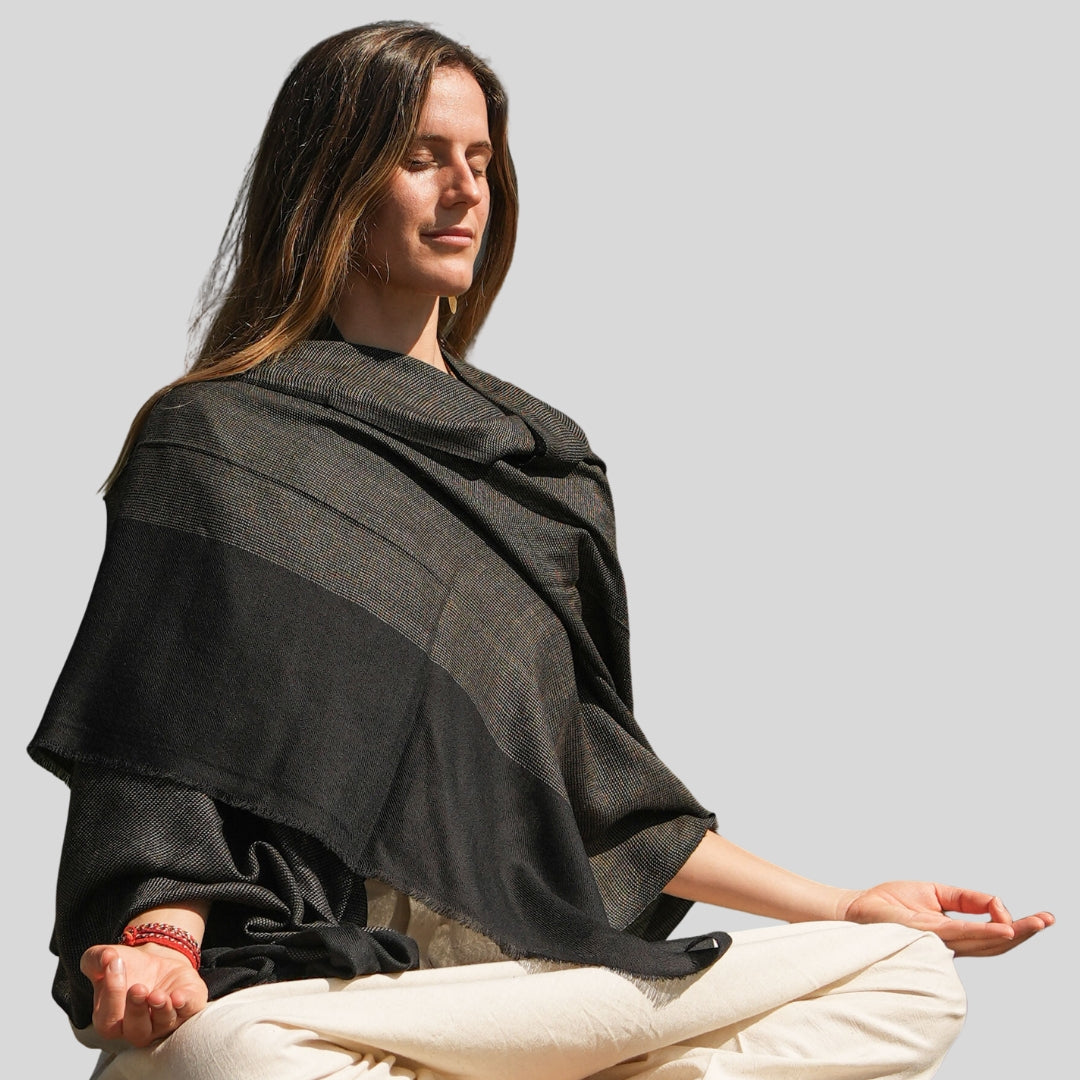 Urja Meditation Shawl in Black Khadi Design - Small