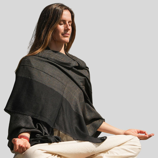 Urja Meditation Shawl in Black Khadi Design - Small