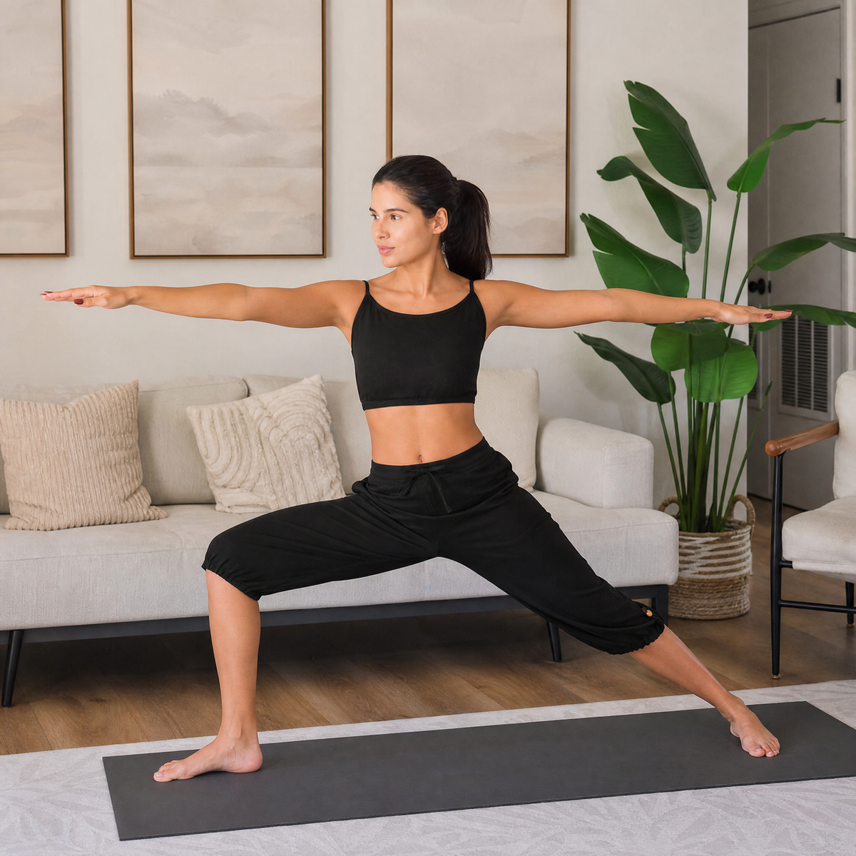 Prana Yoga Top 100% Cotton Bralette Top Elasticised Back for Comfortable Fit - Black — view 7