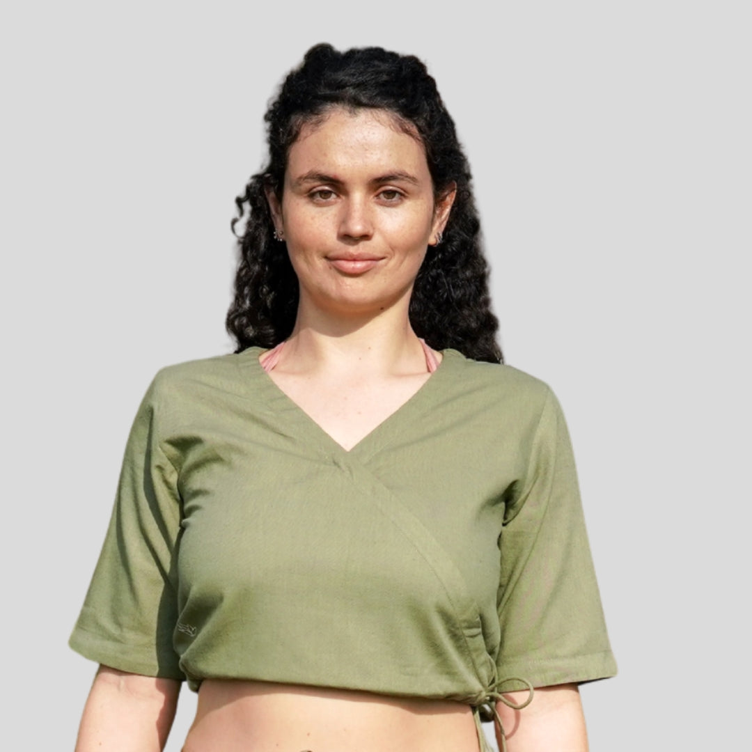 Women Cotton Yoga Top Green -Apas