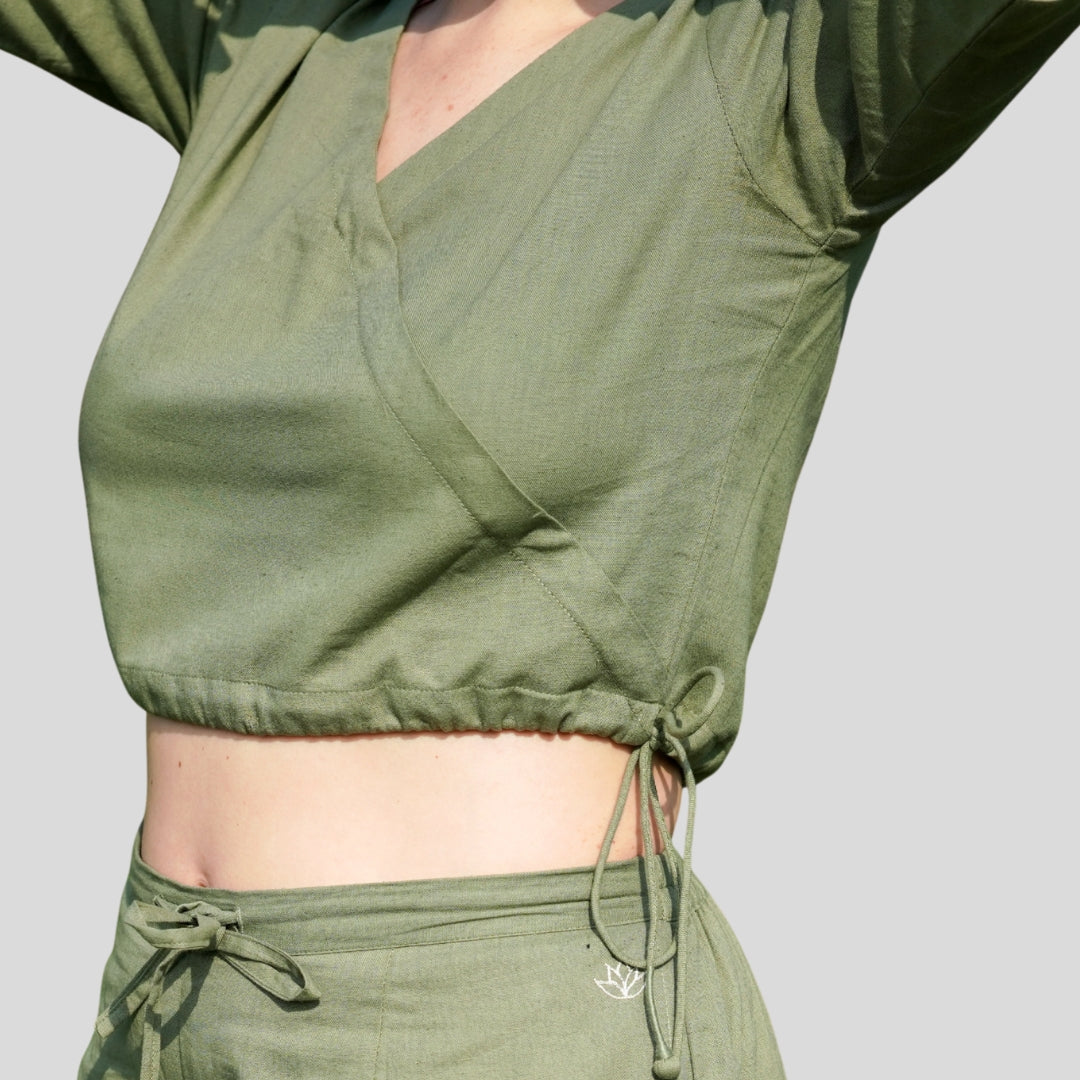 Women Cotton Yoga Top Green -Apas