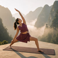 Isha Yoga Pants (Skort) and Top in Rose Pink 100% Cotton V-neck sleeveless vest and skort with half elasticed waistband