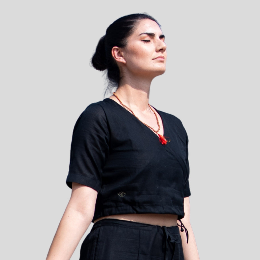 Women Cotton Yoga Top Black -Apas