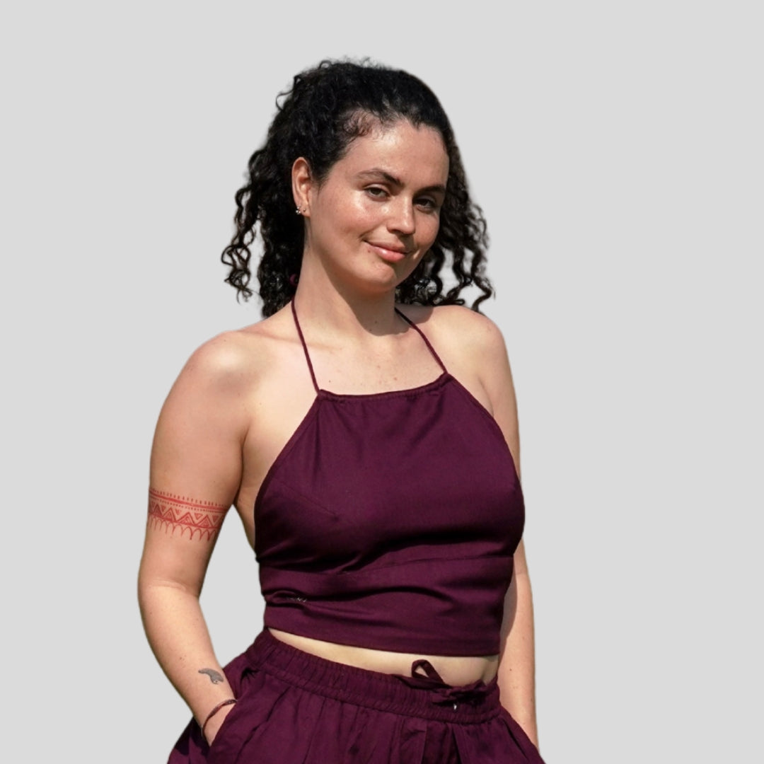 Women Cotton Yoga Top Purple -Akasha