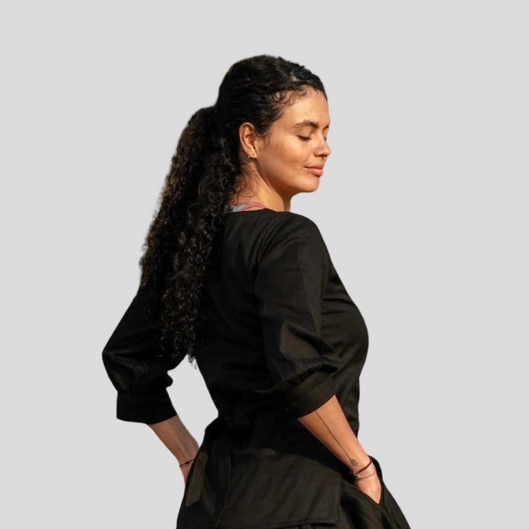 Women Cotton Yoga Top Black -Buddhi