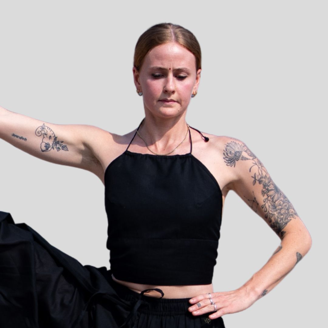 Women Cotton Yoga Top Black -Akasha