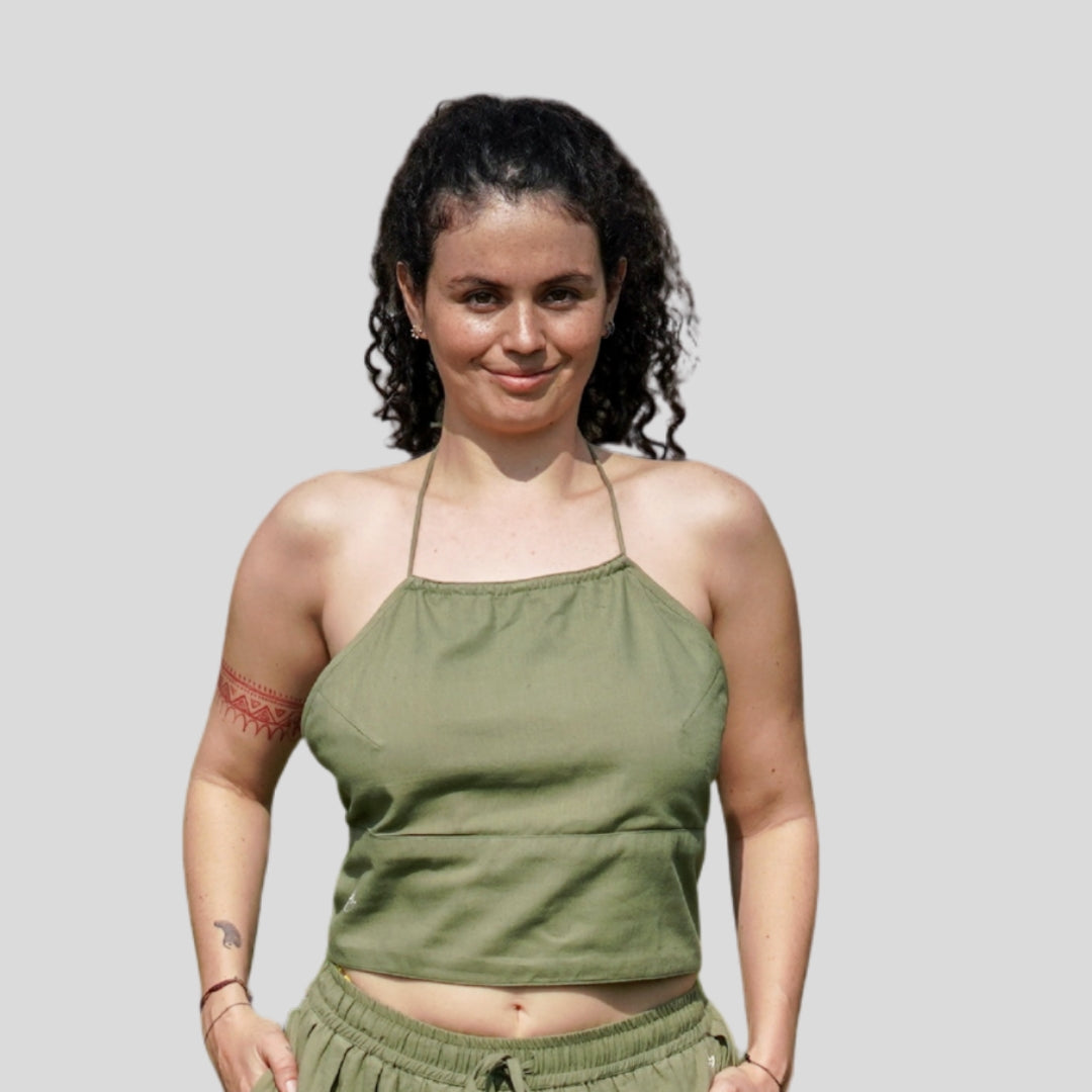 Women Cotton Yoga Top Green -Akasha