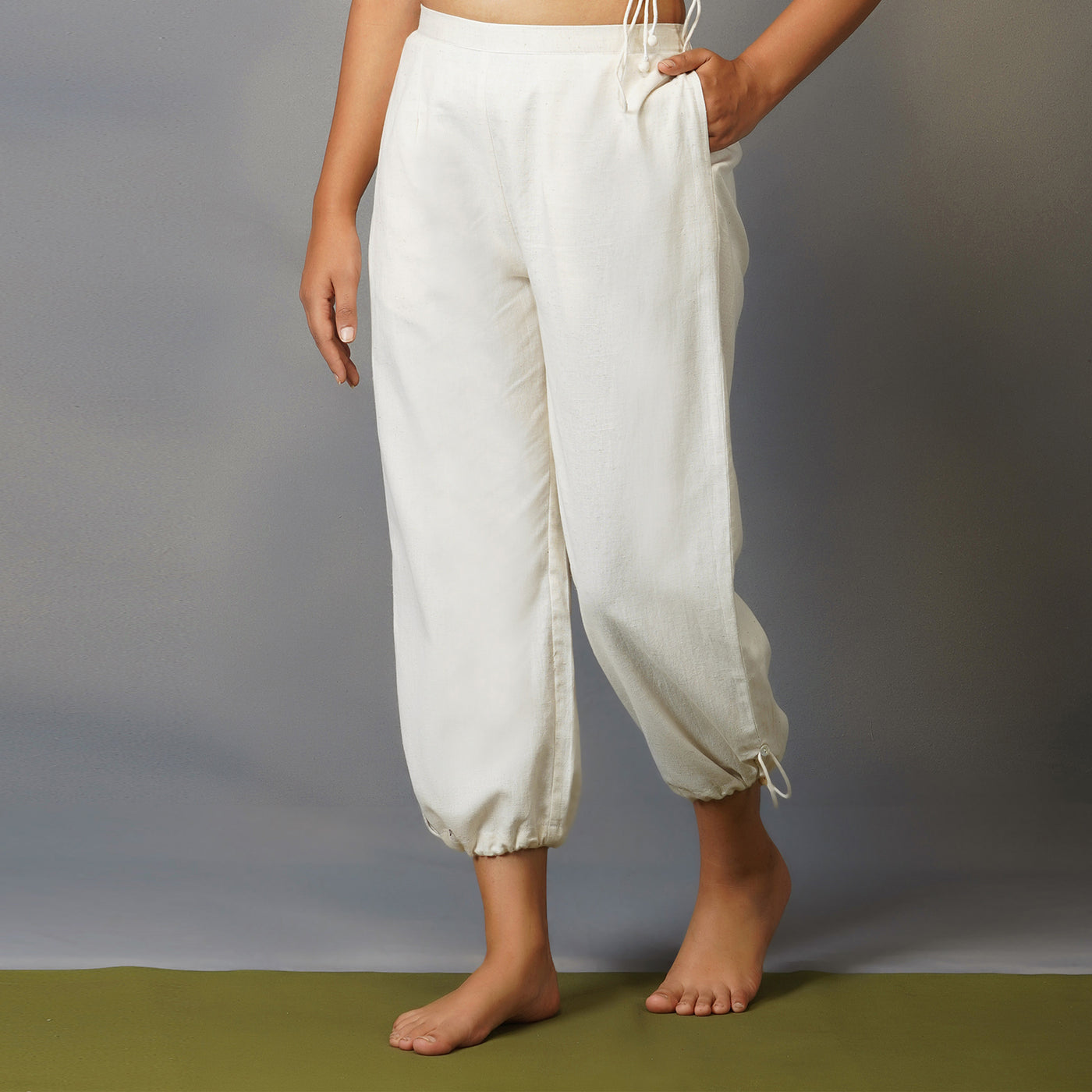 Women Cotton Yoga Pants with string pull -White -Ananda — view 4