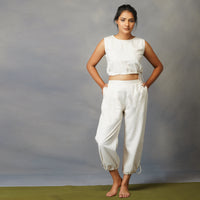 Women Cotton Yoga Pants and Yoga Top Set White -Ananda |AKISO
