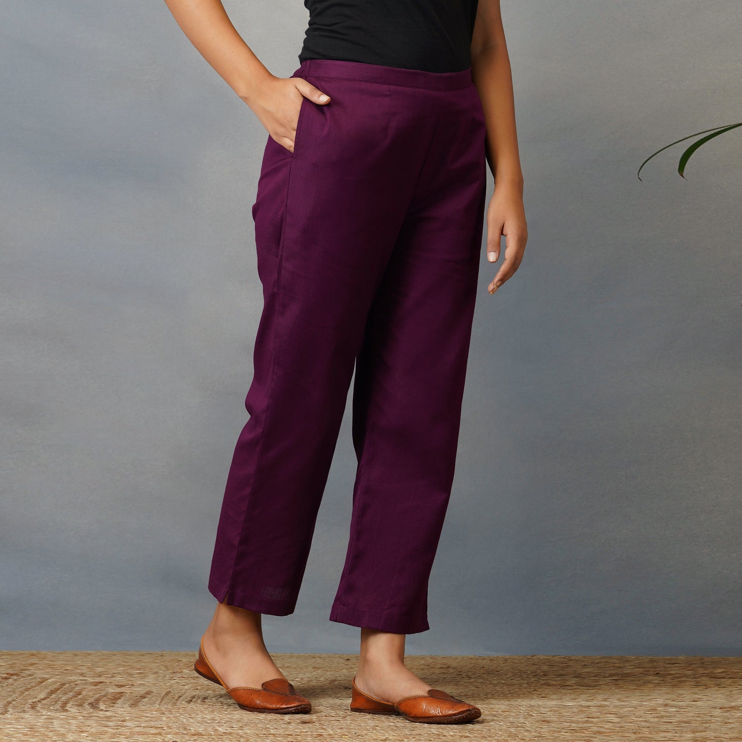 Mulberry (Purple) A Line Kurta with Handblock Ajrak Patch Work Set with Pants (Set of 2)