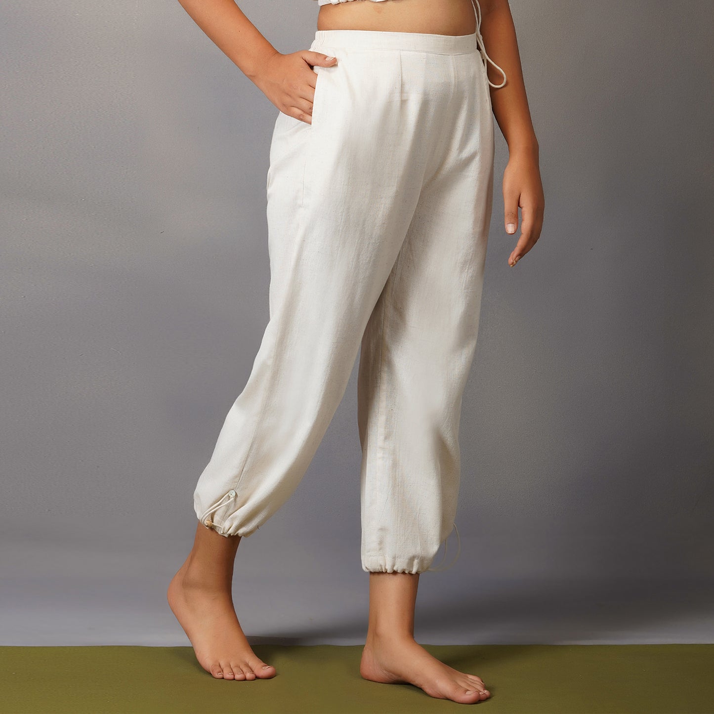 Apana Size Small White Yoga Pants with detail on legs, ankle