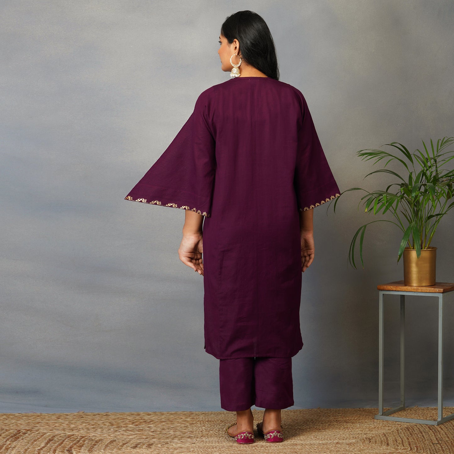 Mulberry (Purple) Phiran Style Kurta with Zari Embroidery Set with Pants (set of 2)