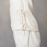 Side Tie pure Cotton White Yoga Top |Akiso