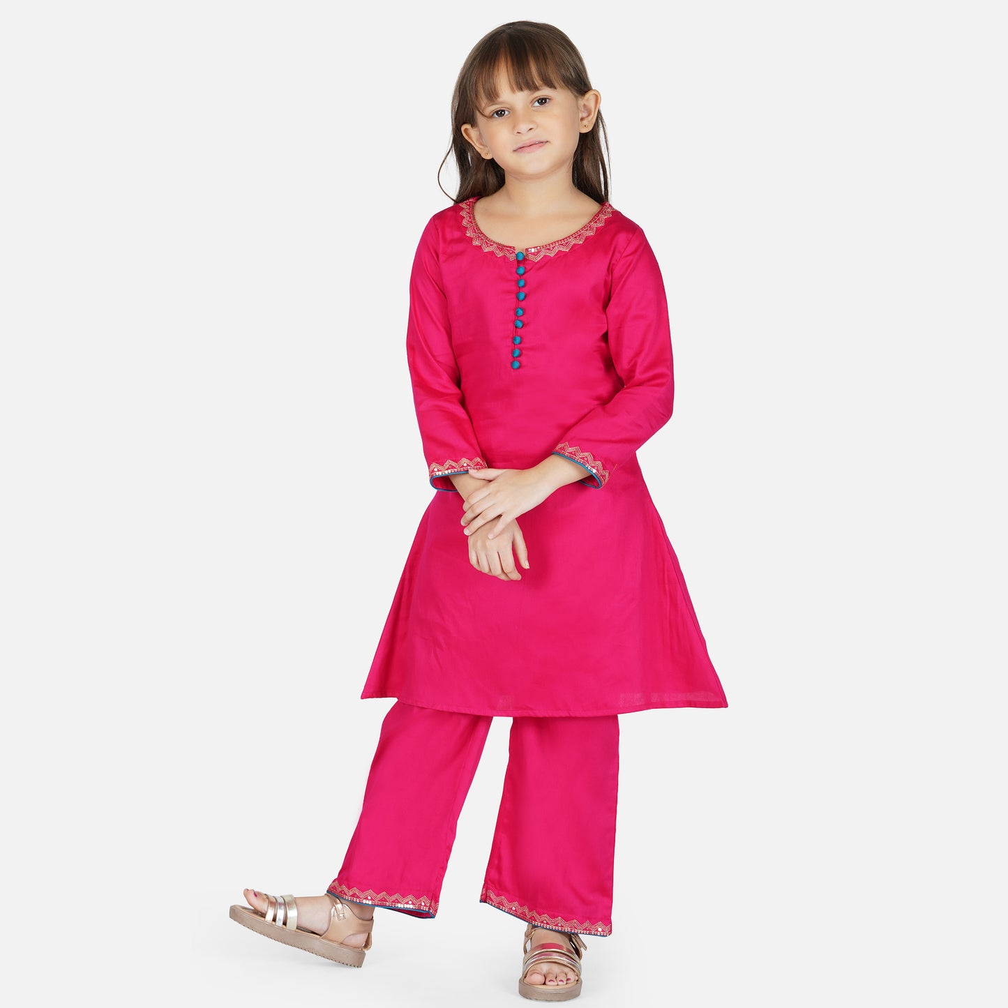 Kids Pink A Line kurta with Pants (Set of 2)
