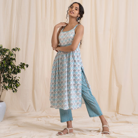 Blue Grey Spaghetti Kurta with Pants