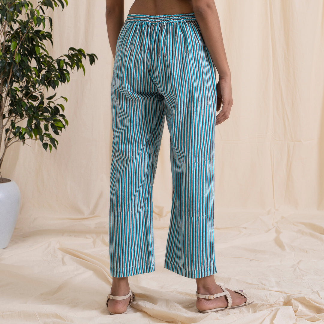 Straight Pajama Pants - Blue & Grey Stripes