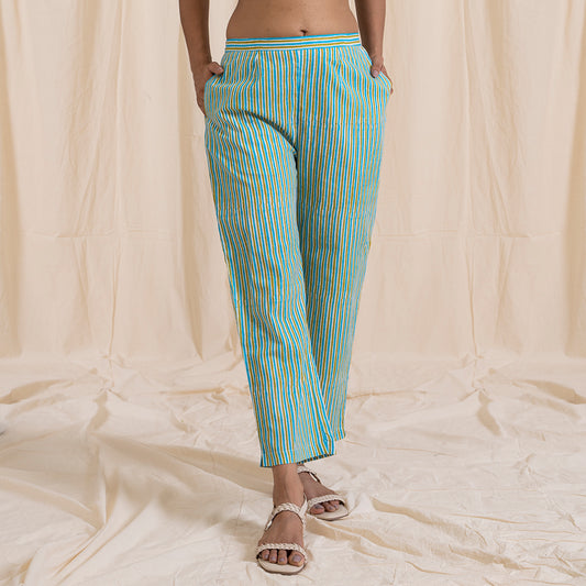Straight Pajama Pants - Green & Grey Stripes