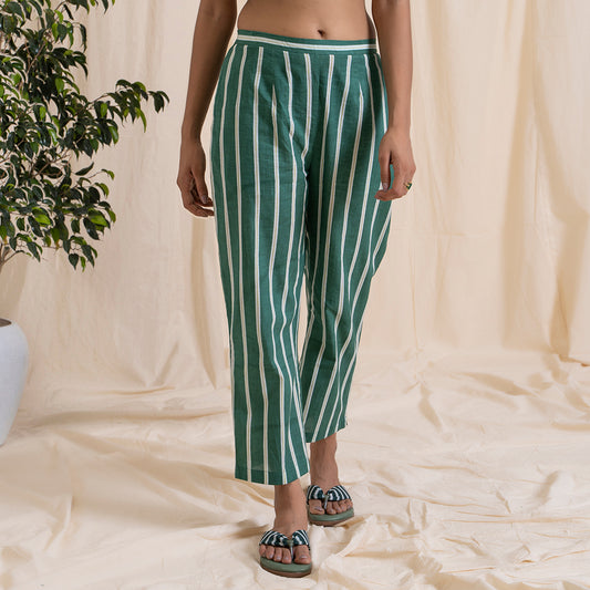 Straight Pajama Pants - Green Stripes