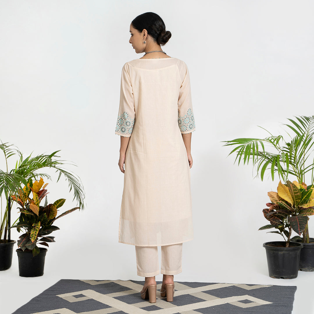 Geometric Work on Light Beige Suit