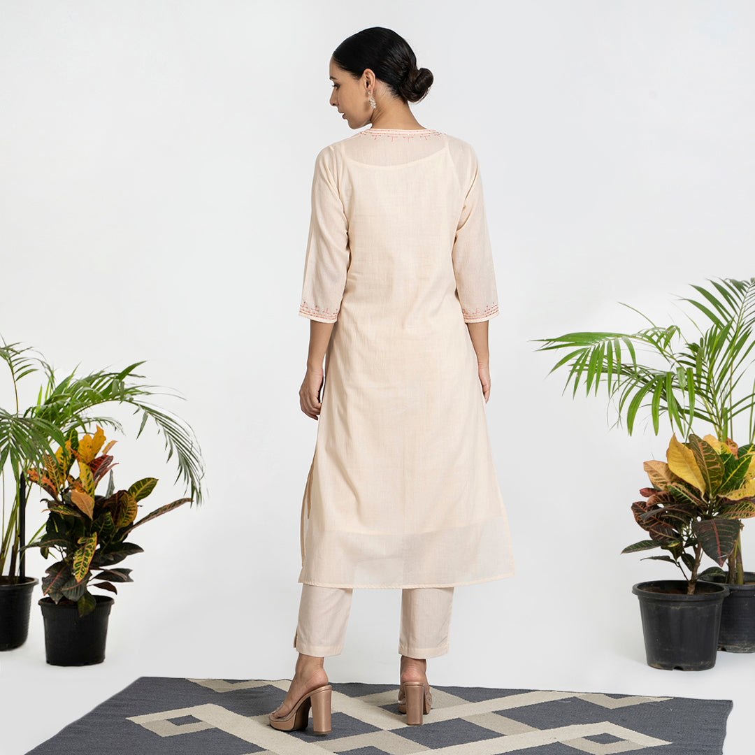 Contrast Embroidery on Beige Suit