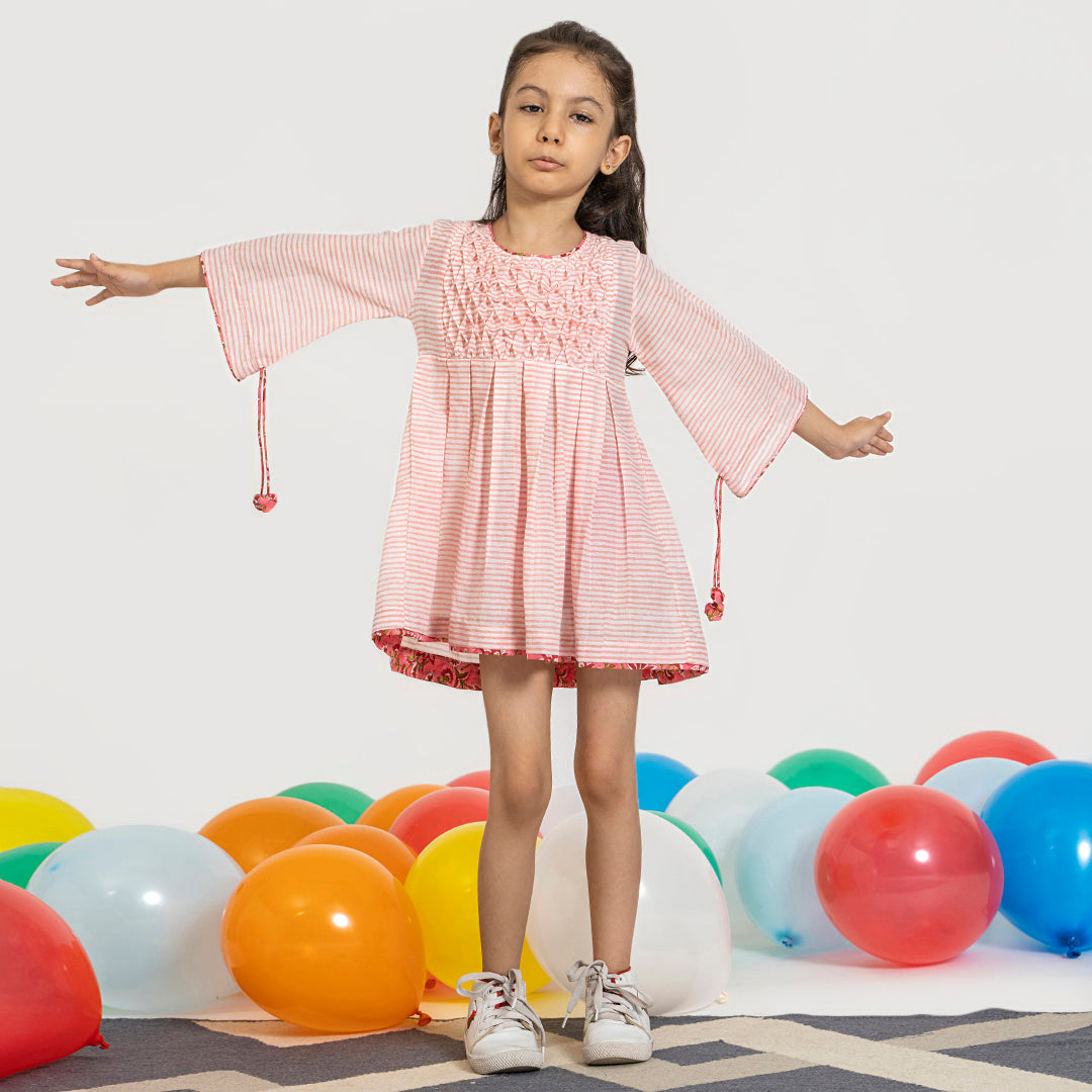 Smocking Embroidery Frock - Pink