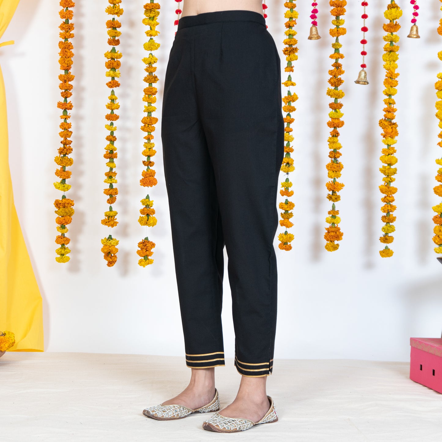 Black Cigarette Pant With Gotta Embroidery