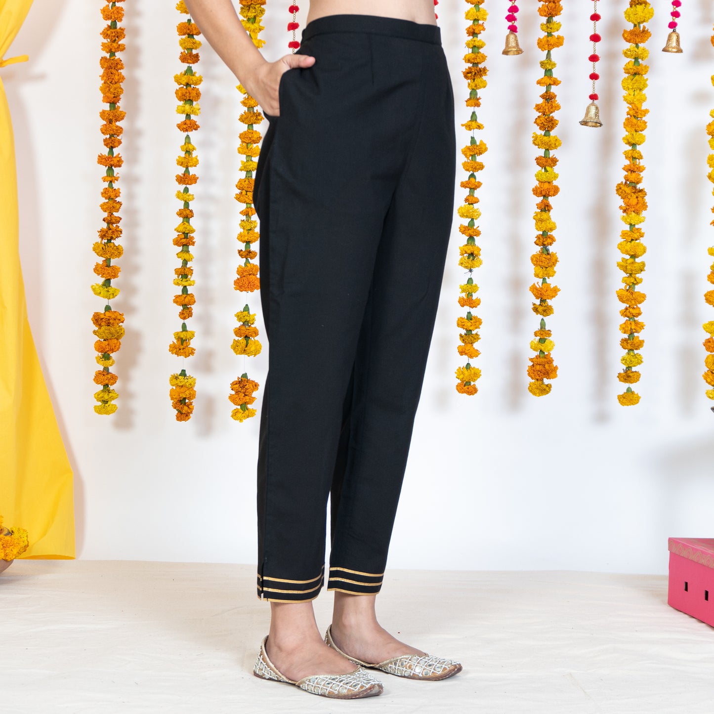 Black Cigarette Pant With Gotta Embroidery