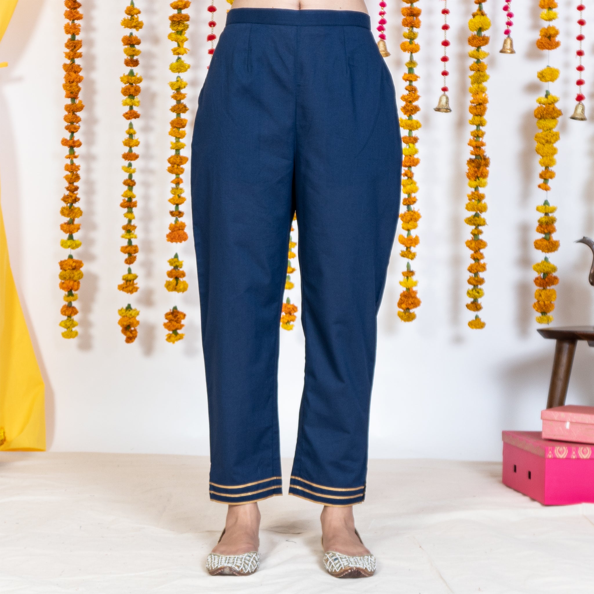 Buy Women Navy Blue Slim Fit Cigarette Trousers online  Looksgudin