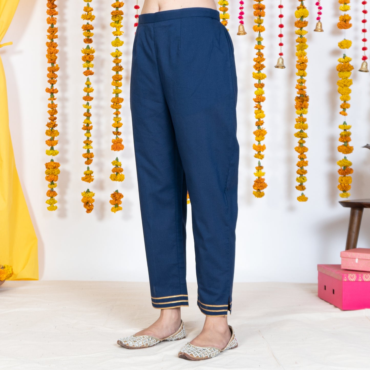 Blue Cigarette Pant With Gotta Embroidery