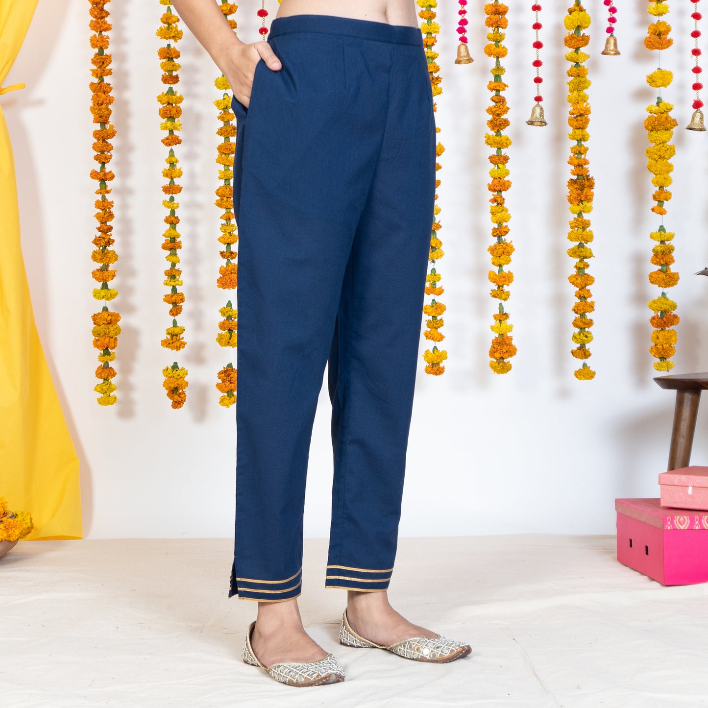 Blue Cigarette Pant With Gotta Embroidery