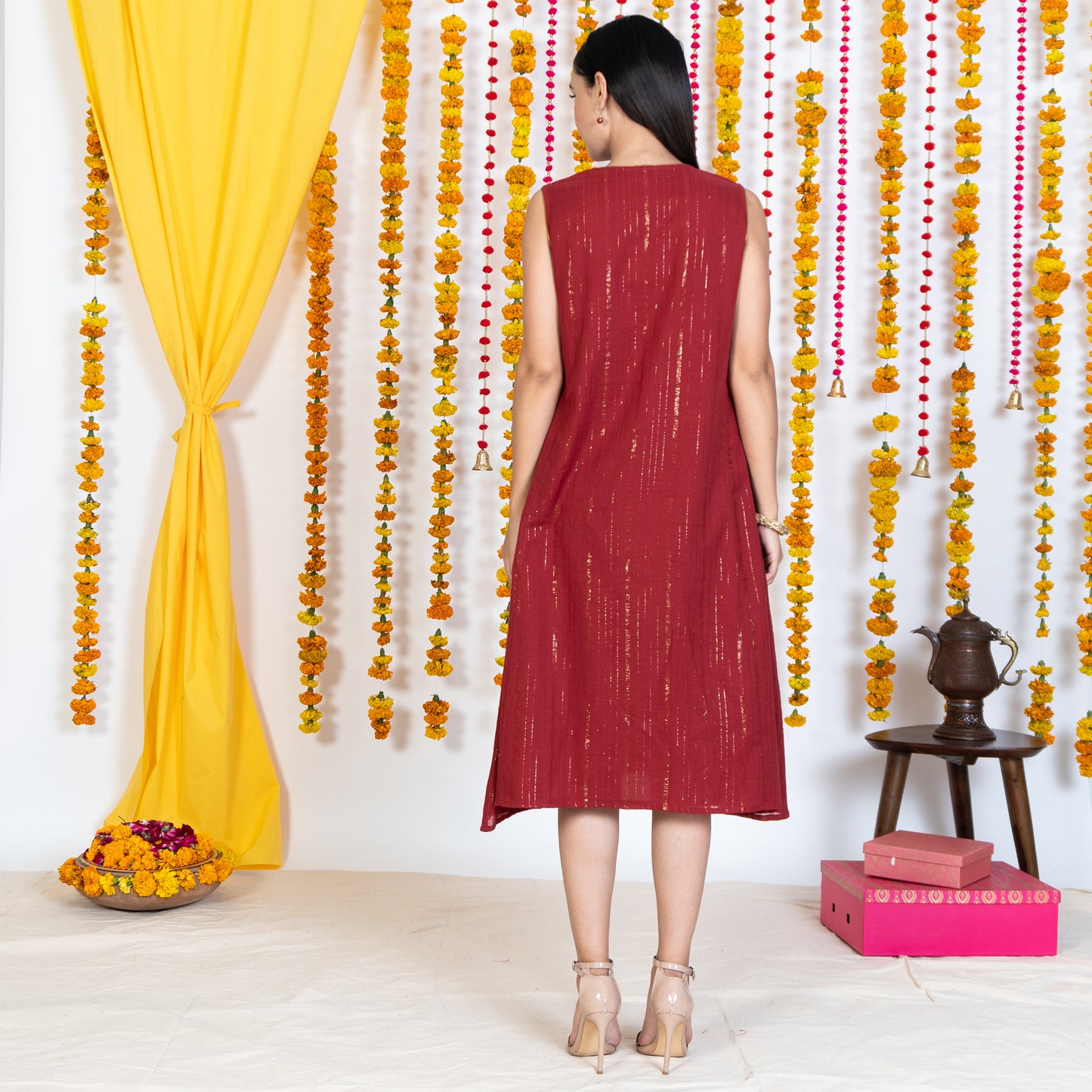 Red A-Line Panel Sleeveless Dress